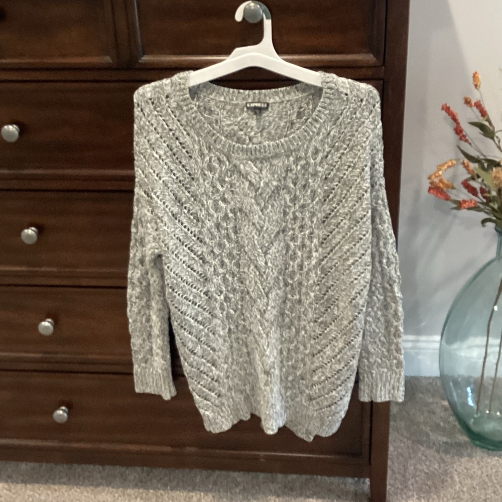 EXPRESS GRAY MARLED CABLE KNIT TUNIC SWEATER